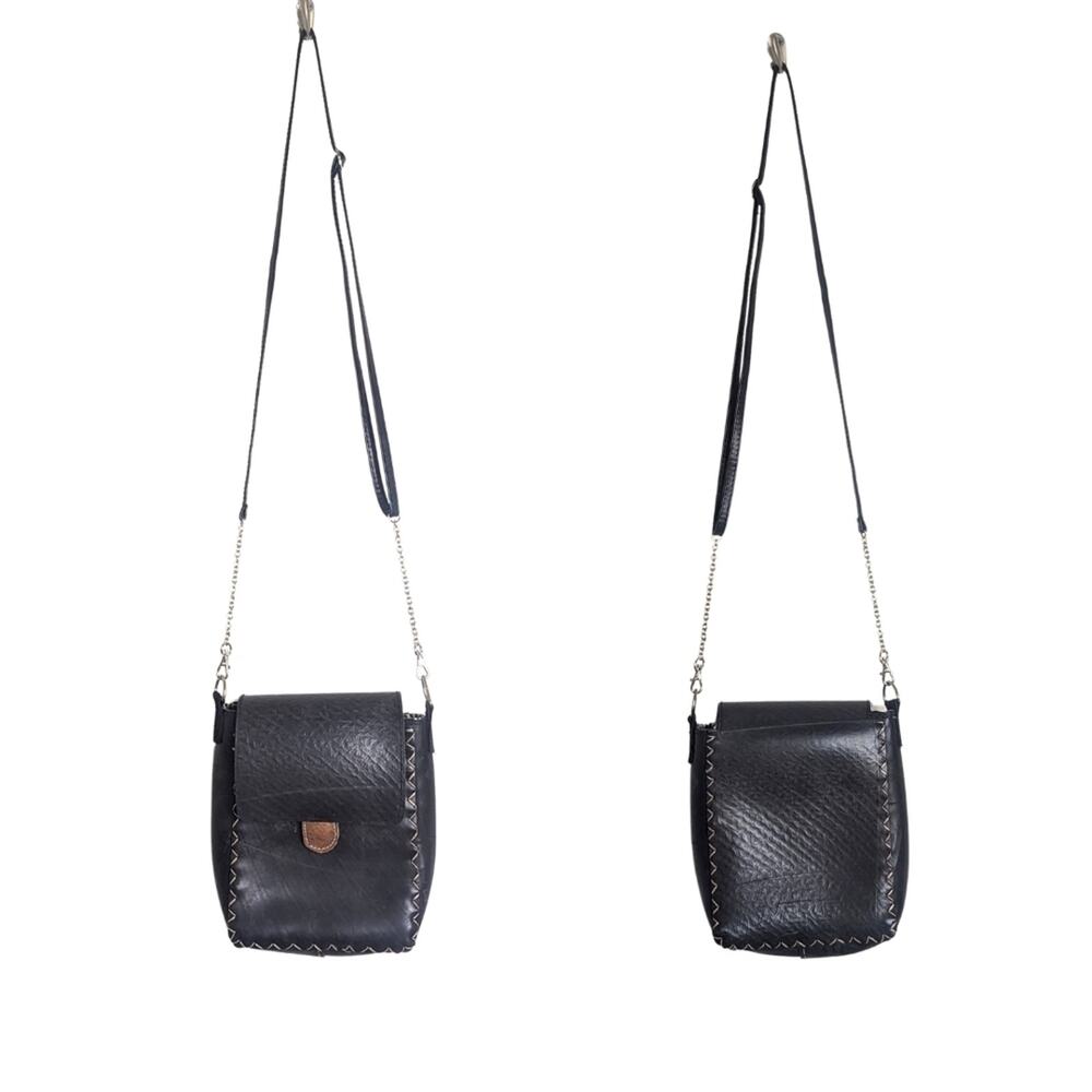 Compact Black Tire Crossbody Bag Upcycled Adjustable Strap